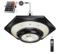 FabStyl Lampada solare per interni ed esterni, 4000 lm, aggiornamento 228 LED, luce a sospensione solare, luce di marcia diurna, con telecomando a 3 colori, sensori di movimento per gazebo, capannone
