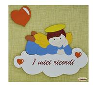 Fabula Angelo Nuvoletta - Album Portafoto Diario Nascita Formato 19x25 cm 28 Pagine - Applicazioni in Legno - cod. 1874 - Copertina Colore 186 Panna