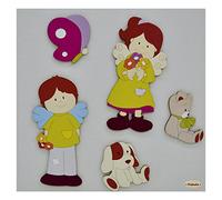 Fabula Linea Angeli Fiori - Album Portafoto Diario Nascita Formato 19x25 cm 28 Pagine - Applicazioni in Legno - cod. 1736 - Copertina Colore 186 Panna