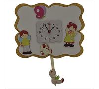 Fabula Linea Angeli Fiori - Orologio Pendolo da Parete Medio con Pendaglio in Legno 35x24 cm - cod. 1709 - Colore Bianco e Senape