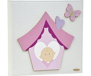 Fabula Linea Bimbo Casa - Diario Nascita Bimbo Rosa - Formato cm 19x25 con Copertina in Ecopelle Bianco e Applicazioni in Legno - 28 Pagine - cod. 165305