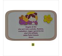 Fabula - Preghiera da Parete 'Angelo di Dio' Stampata su Pannello con Applicazioni in Legno Dimensioni 32x21 cm - cod. 1813b