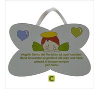 Fabula - Preghierina da Parete 'Angelo Santo del Paradiso' Stampata su Pannello con nastrino Dimensioni 19x12 cm - cod. 1838c