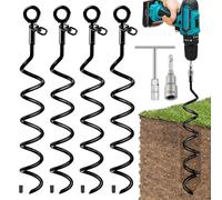 Fabulas Ancoraggi a terra, 49 cm, confezione da 4 ancoraggi a terra resistenti, kit di ancoraggio per trampolino, ancoraggio a spirale in metallo con anello girevole per capannone, tenda, casa mobile