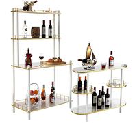 Fabulaxe Set di 2 pezzi, espositore per barista, console da bar con ripiani aperti, isola con ripiani per vetro e bottiglie, legno, bianco