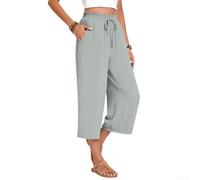 FABULETTA Pantaloni larghi da donna in misto lino per l'estate | vita alta, coulisse, gamba larga, elastico in vita, look alla moda