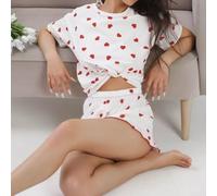 FABULETTA Pigiama da donna a maniche corte con stampa Love S-L | Design con stampa d'amore, scollo rotondo, maniche corte, pantaloncini comodi, ideali per dormire