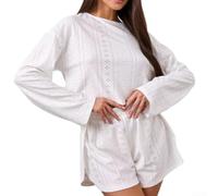 FABULETTA Set da 2 pezzi da donna a maniche lunghe per top e pantaloncini | Set da 2 pezzi, a maniche lunghe, pantaloncini abbinati, taglio alla moda, per primavera e inverno