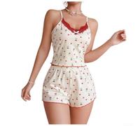 FABULETTA Tuta da donna in due pezzi con pantaloncini | morbido poliestere, traspirante, ideale per le notti calde, elastico in vita, design con stampa alla moda