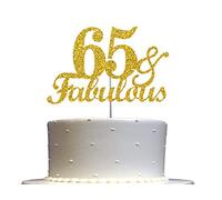 Fabulous & 65 - Decorazione per torta con brillantini dorati per 65° compleanno, qualità premium, robusta doppia faccia glitterata, bastone in acrilico Prodotto negli Stati Uniti.
