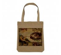 Fabulous Borsa Shopping Tote Bag Aspetto Lino - Michelangelo La Creazione di Adamo Affresco Vaticano - Borsa per la spesa in tela spessa 360 g Beige Naturale Borsa con spalla solida stampata in