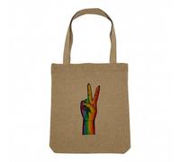 Fabulous Borsa Shopping Tote Bag Aspetto Lino - Pride Peace Disegno LGBT Arcobaleno Colore Pace - Borsa della spesa spessa tela 360 g Beige Naturale Borsa con spalla solida stampata in Francia