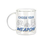 Fabulous Choose Your Weapon - Tazza in vetro a doppia parete, per videogiochi in stile retrò, gioco arcade - Tazza da caffè e The Isotherme da 330 ml, effetto sospeso anti-bruciore, stampa in Francia