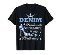 Fabulous Denim & Diamanti Settembre Bday Queens Tacchi Alti Maglietta