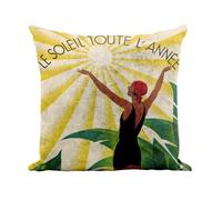 Fabulous Federa per cuscino in finta pelle, colore: bianco, motivo: sole Cote D'Azur, poster vintage da viaggio, Art Deco 30, 40 x 40 cm, in pelle