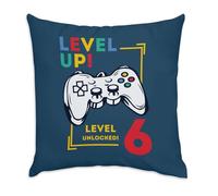 Fabulous Fodera per Cuscino in Velluto Blu - Level Up! Unlocked 6 Anniversario Celebrazione Bambino Regalo Videogiochi Inglese - 40 x 40 cm Tocco Velluto