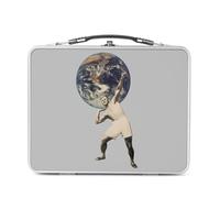 Fabulous Lunch Box in metallo argentato per panini e snack - Atlante per sollevamento della terra Sport Collage Art Surrealismo - Contenitore per assaggiare in alluminio, ciotola rigida, stile retrò