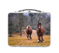 Fabulous Lunch Box in metallo argentato per panini e snack - Pony Au Galop, cavalli, natura, animali domestici - Scatola da gustare in alluminio, ciotola rigida, stile retrò, stampata in Francia