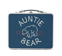Fabulous Lunch Box in metallo argentato per sandwich e snack - Auntie Bear Family Cute Animal - Scatola da gustare in alluminio, ciotola rigida, stile retrò, stampata in Francia