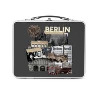 Fabulous Lunch Box in metallo argentato per sandwich e snack - Berlino Vintage Collage Germania Storia Viaggi - Scatola da gustare in alluminio ciotola rigida stile retrò stampata in Francia