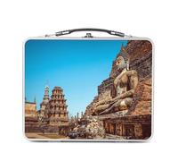 Fabulous Lunch Box in metallo argentato per sandwich e snack - Buddha Assit sostenuto da un tempio Thailandia, scatola da gustare in alluminio, ciotola rigida, stile retrò, stampata in Francia