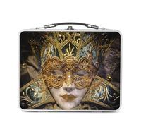 Fabulous Lunch Box in metallo argentato per sandwich e snack - Carnevale di Venezia Maschera bianca oro e blu - Scatola da gustare in alluminio ciotola rigida stile retrò stampata in Francia