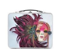 Fabulous Lunch Box in metallo argentato per sandwich e snack - Carnevale di Venezia Maschera rosa e piume di pavone - Scatola da gustare in alluminio ciotola rigida stile retrò stampata in Francia