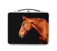Fabulous Lunch Box in metallo argentato per sandwich e snack - Cavallo Pur-Sang Colore Baia Marrone Cavallo da Corsa Stallone - Scatola da gustare in alluminio ciotola rigida stile retrò stampata in