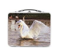Fabulous Lunch Box in metallo argentato per sandwich e snack, cigni prende il suo volo vita selvaggia, lago, scatola da gustare in alluminio, ciotola rigida, stile retrò, stampata in Francia