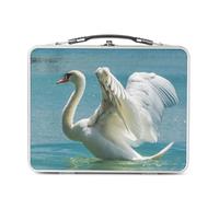 Fabulous Lunch Box in metallo argentato per sandwich e snack - Cigno prende il suo volo su un lago selvatico - Scatola da gustare in alluminio ciotola rigida stile retrò stampata in Francia