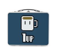 Fabulous Lunch Box in metallo argentato per sandwich e snack - Coffee Up Pixel Art Retro Gaming Videogiochi Umorismo scherzo - Scatola da gustare in alluminio ciotola rigida stile retrò stampata in