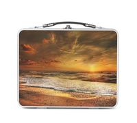 Fabulous Lunch Box in metallo argentato per sandwich e snack, con strato di sole sulla spiaggia e sulle onde del mare, in alluminio, ciotola rigida, stile retrò, stampata in Francia