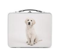 Fabulous Lunch Box in metallo argentato per sandwich e snack - Cucciolo Labrador bianco Bebe cane troppo carino - Scatola da gustare in alluminio ciotola rigida stile retrò stampata in Francia