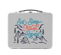 Fabulous Lunch Box in metallo argentato per sandwich e snack - Eat Sleep Travel Repeat Travel Camping Nature - Scatola da gustare in alluminio ciotola rigida in stile retrò stampata in Francia