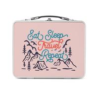 Fabulous Lunch Box in metallo argentato per sandwich e snack - Eat Sleep Travel Repeat Travel Camping Nature - Scatola da gustare in alluminio ciotola rigida in stile retrò stampata in Francia