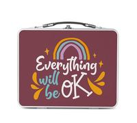 Fabulous Lunch Box in metallo argentato per sandwich e snack - Everything will be OK tipografia Message Self Care Benessere Salute - Scatola da gustare in alluminio ciotola rigida stile retrò stampata
