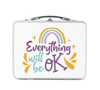 Fabulous Lunch Box in metallo argentato per sandwich e snack - Everything will be OK tipografia Message Self Care Benessere Salute - Scatola da gustare in alluminio ciotola rigida stile retrò stampata