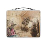 Fabulous Lunch Box in metallo argentato per sandwich e snack - Famiglia Mouse in soffitta illustrazione bambino Beatrice Potter - Scatola da gustare in alluminio ciotola rigida stile retrò stampata in