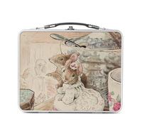 Fabulous Lunch Box in metallo argentato per sandwich e snack - Famiglia Mouse Tea Party Illustration Bambino Beatrice Potter - Scatola da gustare in alluminio ciotola rigida stile retrò stampata in