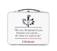 Fabulous Lunch Box in metallo argentato per sandwich e snack - François Hollande - Discorso in inglese umorismo politico - Scatola da gustare in alluminio ciotola rigida in stile retrò stampato in