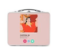 Fabulous Lunch Box in metallo argentato per sandwich e snack - Gaston Beauty and the Beast Social Network Meeting Love - Scatola da gustare in alluminio, ciotola rigida, stile retrò, stampata in