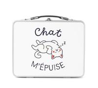 Fabulous Lunch Box in metallo argentato per sandwich e snack - gatto mi esaurisce gioco di parola umorismo animale, scatola da gustare in alluminio, ciotola rigida, stile retrò, stampata in Francia