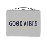 Fabulous Lunch Box in metallo argentato per sandwich e snack - Good Vibes Buon umore Cool Art Déco - Contenitore da gustare in alluminio ciotola rigida in stile retrò stampato in Francia