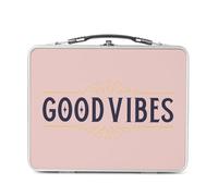 Fabulous Lunch Box in metallo argentato per sandwich e snack - Good Vibes Buon umore Cool Art Déco - Contenitore da gustare in alluminio ciotola rigida in stile retrò stampato in Francia