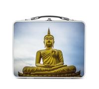 Fabulous Lunch Box in metallo argentato per sandwich e snack, grande statua di buddha in oro, stile tailandese, scatola da gustare in alluminio, ciotola rigida, stile retrò, stampata in Francia