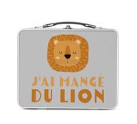 Fabulous Lunch Box in metallo argentato per sandwich e snack - Ho mangiato il leone bambino disegno - Scatola da gustare in alluminio ciotola rigida in stile retrò stampata in Francia