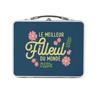 Fabulous Lunch Box in metallo argentato per sandwich e snack - Il miglior filleul del mondo famiglia padrino - Scatola da gustare in alluminio ciotola rigida in stile retrò stampata in Francia