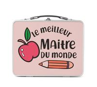 Fabulous Lunch Box in metallo argentato per sandwich e snack - Il miglior maestro del mondo scuola primaria materna - Scatola da gustare in alluminio ciotola rigida in stile retrò stampata in Francia