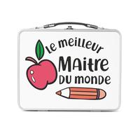 Fabulous Lunch Box in metallo argentato per sandwich e snack - Il miglior maestro del mondo scuola primaria materna - Scatola da gustare in alluminio ciotola rigida in stile retrò stampata in Francia