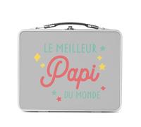 Fabulous Lunch Box in metallo argentato per sandwich e snack, il miglior papi del mondo nonno famiglia - Scatola da gustare in alluminio ciotola rigida in stile retrò stampata in Francia